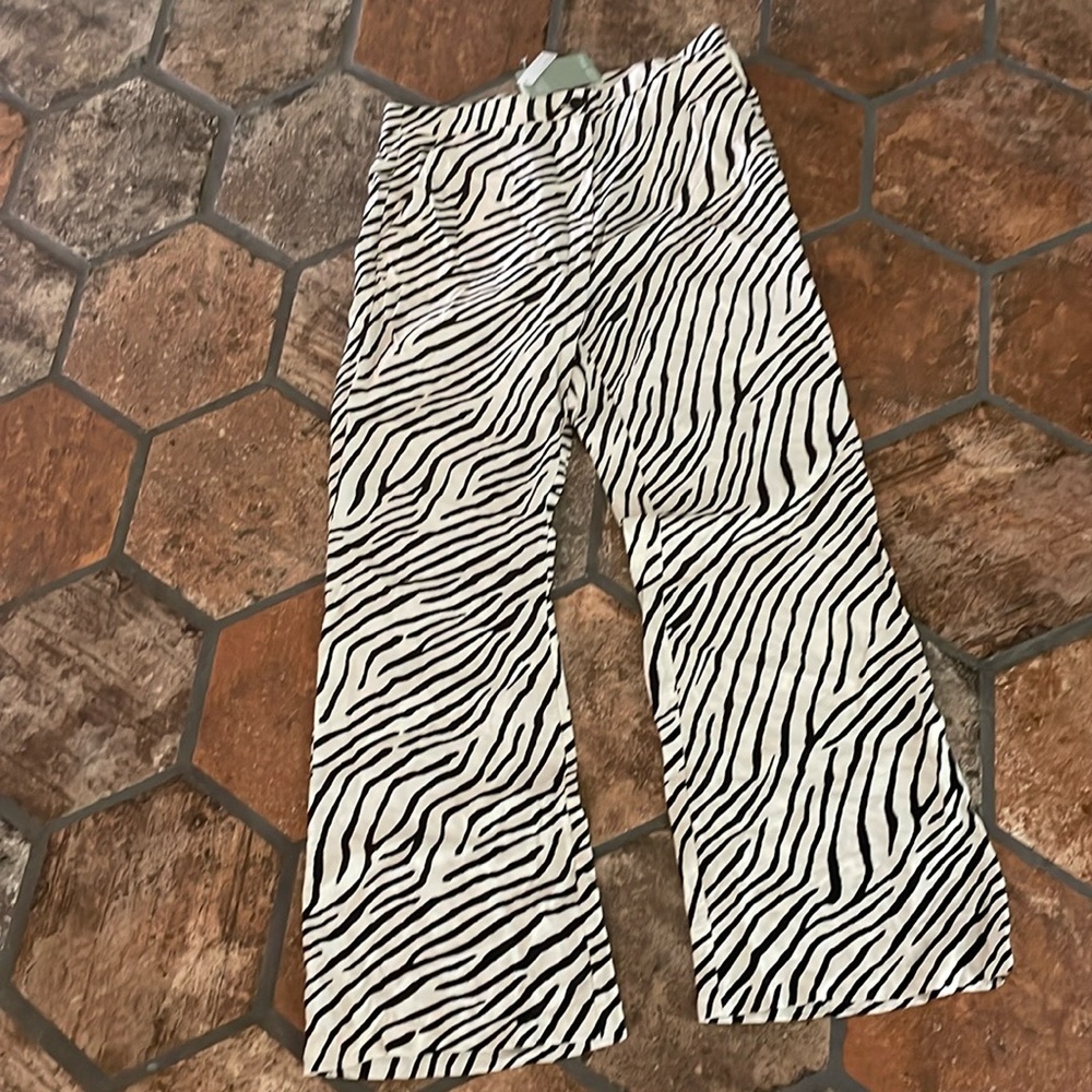 NWT H&M Zebra wide leg trousers tiger zebra print trouser pants size 12
